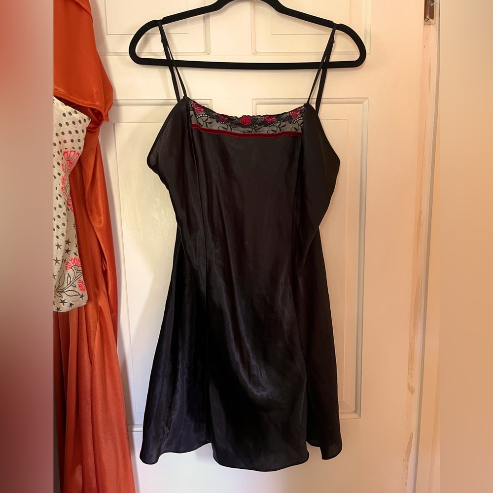 Black Satin Slip Dress with red detail Vintage